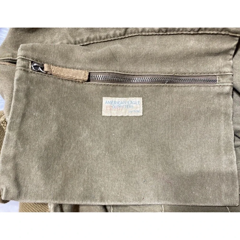 American Eagle Outfitters Y2K Canvas Messenger Bag Army Green Vintage Utility
